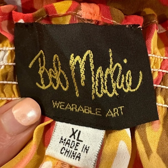 Bob Mackie, wearable, art butterfly blouse bright pattern accordion pleats SZ XL - Picture 5 of 8